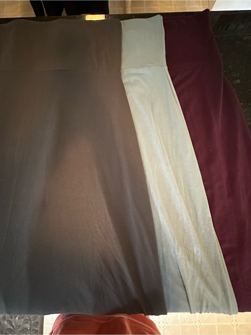 Zenana Outfitters A-Line Skirts in Charcoal, Light Blue, and Burgundy